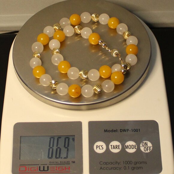 14K JADEITE BEAD NECKLACE - 12-13 MM STONES - LARGE CLASP -9 MM GOLD BEADS - Picture 10 of 12